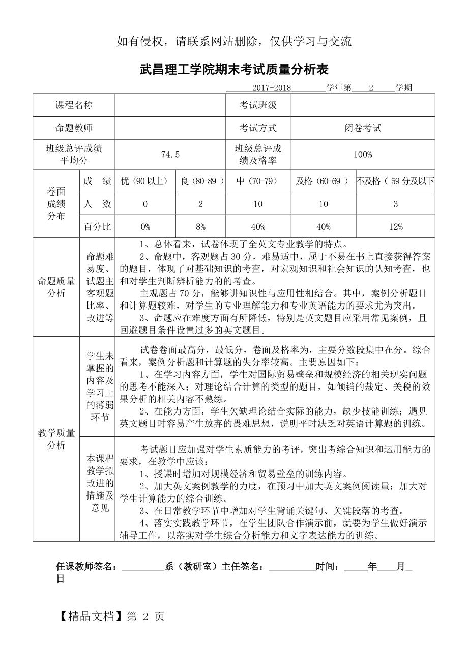 武昌理工学院试卷质量分析2018年9月.doc_第2页