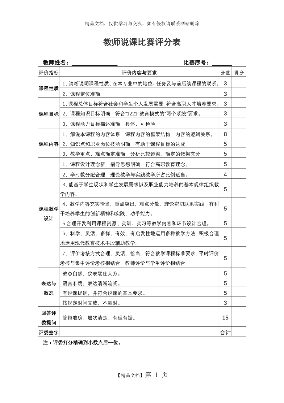 说课比赛评分表.doc_第1页