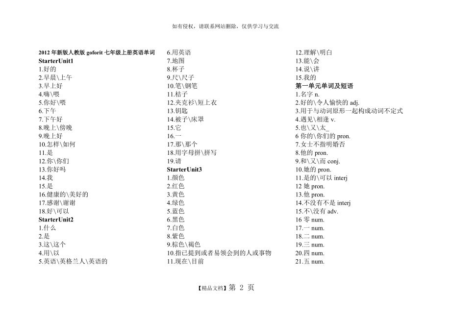 七年级上册英语单词-默写卡片.doc_第2页