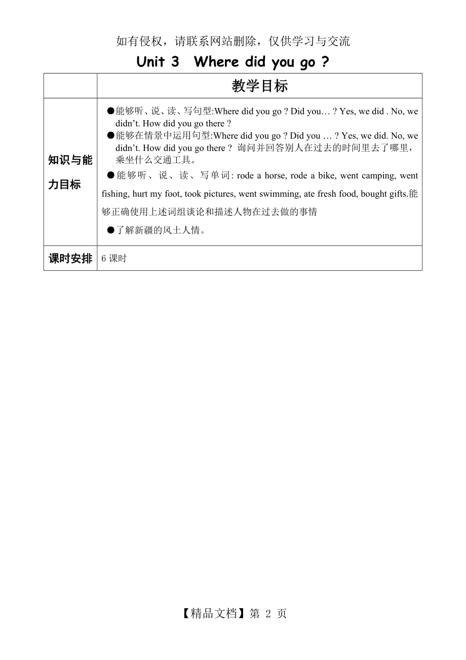 新版PEP小学六年级英语下册Unit 3 Where did you go教案.doc_第2页