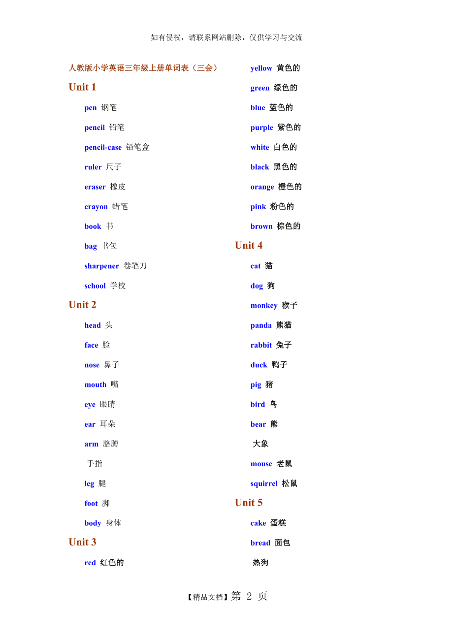 人教版小学英语三年级上册单词表教程文件.doc_第2页