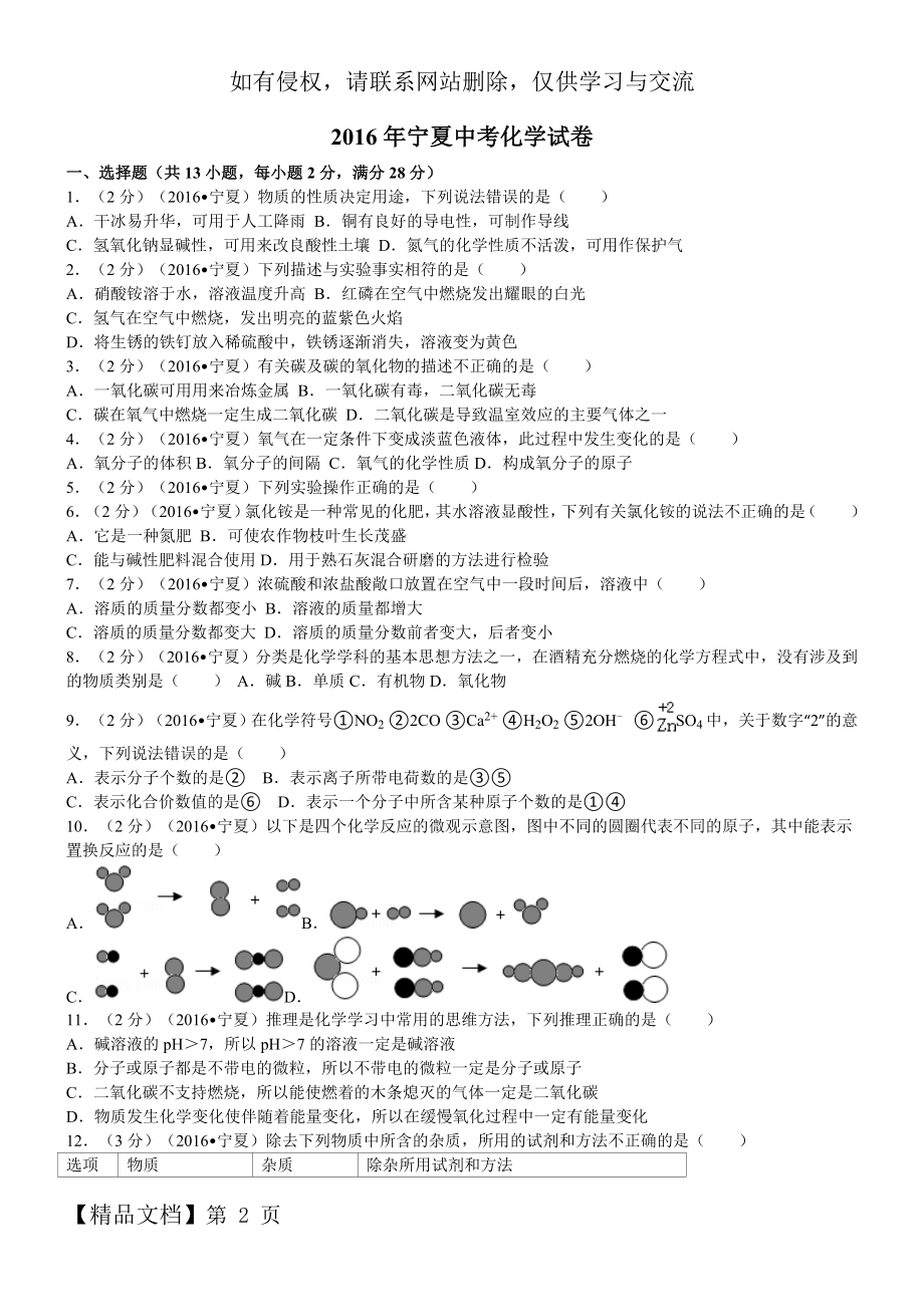 宁夏中考化学试卷及解析共12页文档.doc_第2页