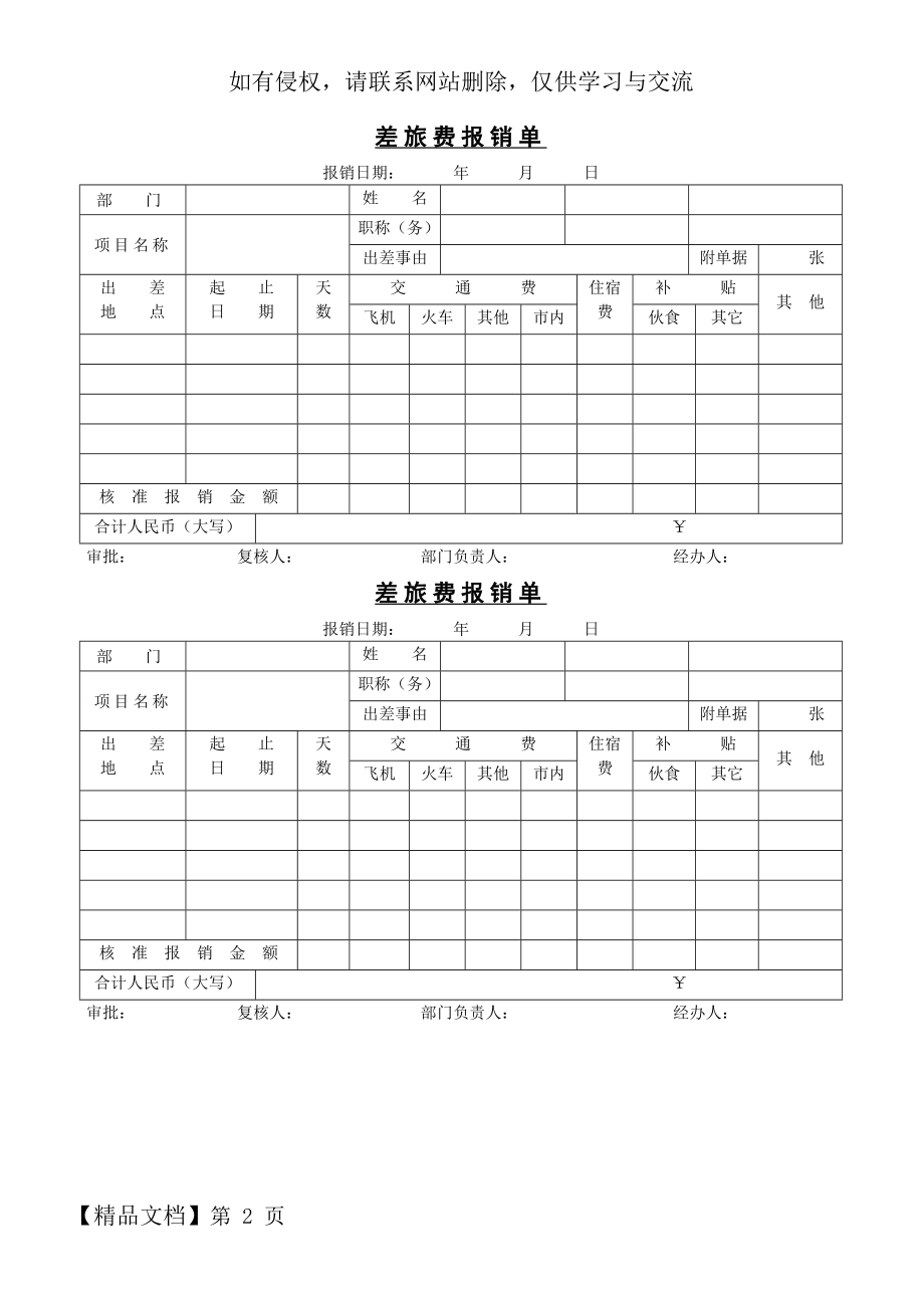 差旅费报销单(模版)-2页word资料.doc_第2页