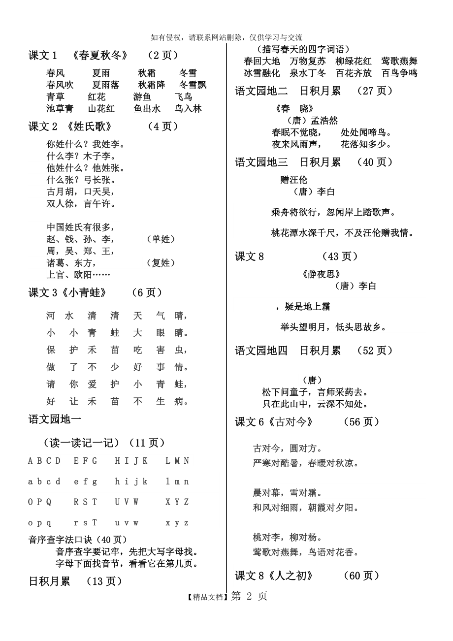 人教版一年级语文下册要求背诵课文知识梳理学习资料.doc_第2页