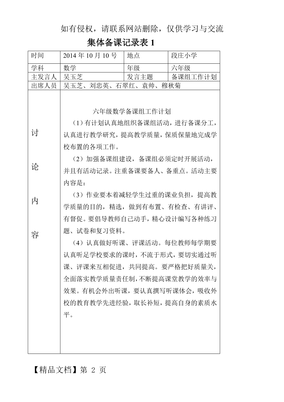 小学数学集体备课记录表23页.doc_第2页