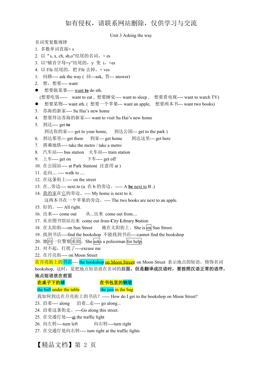 苏教版五年级英语下册5B Unit3 总结资料.doc_第2页