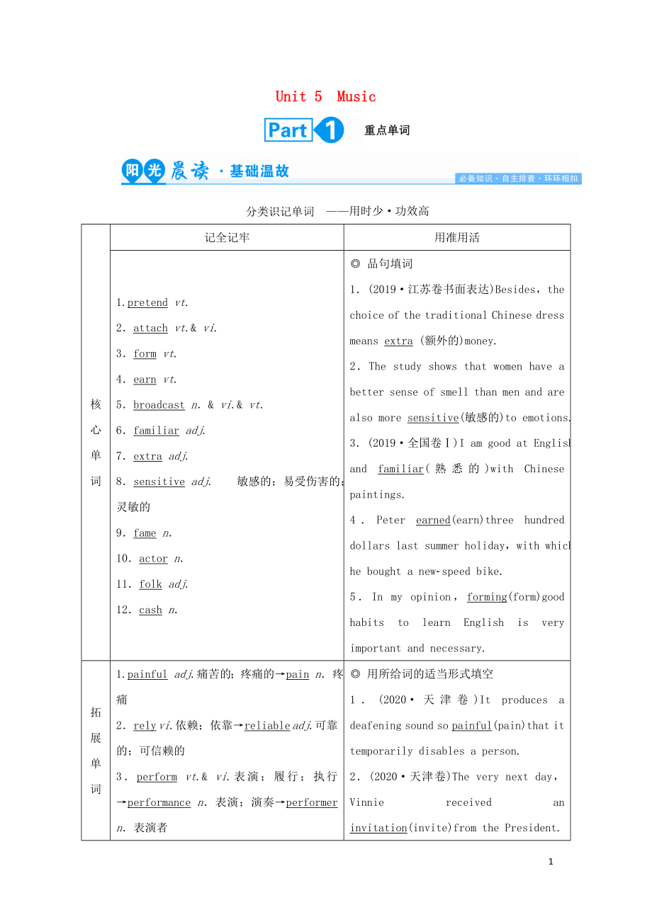 2022版高考英语一轮复习Unit5Music学案必修2.doc_第1页