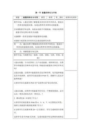 沪科版九年级下册物理 第20章 【教案】第一节 能量的转化与守恒.doc