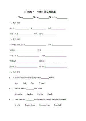 外研版英语八年级上册 Module 7 Unit 1 Alice was sitting with her sister by the river.课堂检测题（无答案）.docx