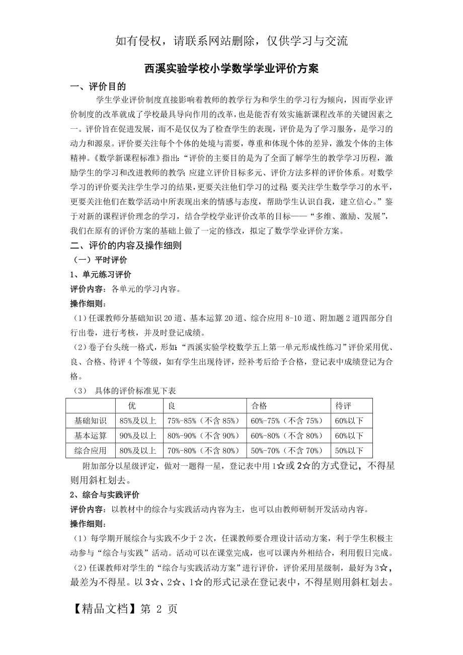 小学数学学业评价方案精品文档3页.doc_第2页