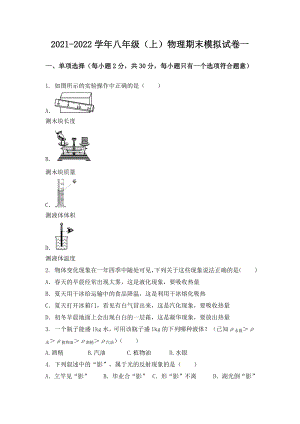 湖北省武汉市黄陂区八年级（上）物理期末模拟题一.docx