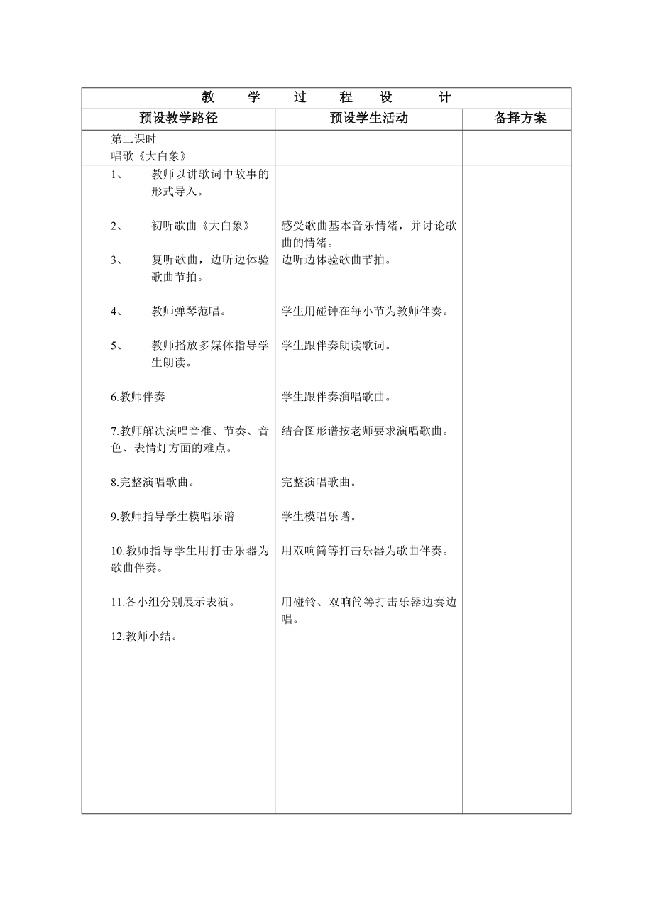 一年级上册音乐教案 第六单元 大白象冀少版（表格式）.doc_第2页