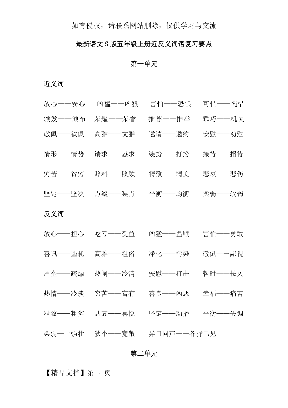 小学语文S版五年级上册近反义词语复习要点共7页.doc_第2页