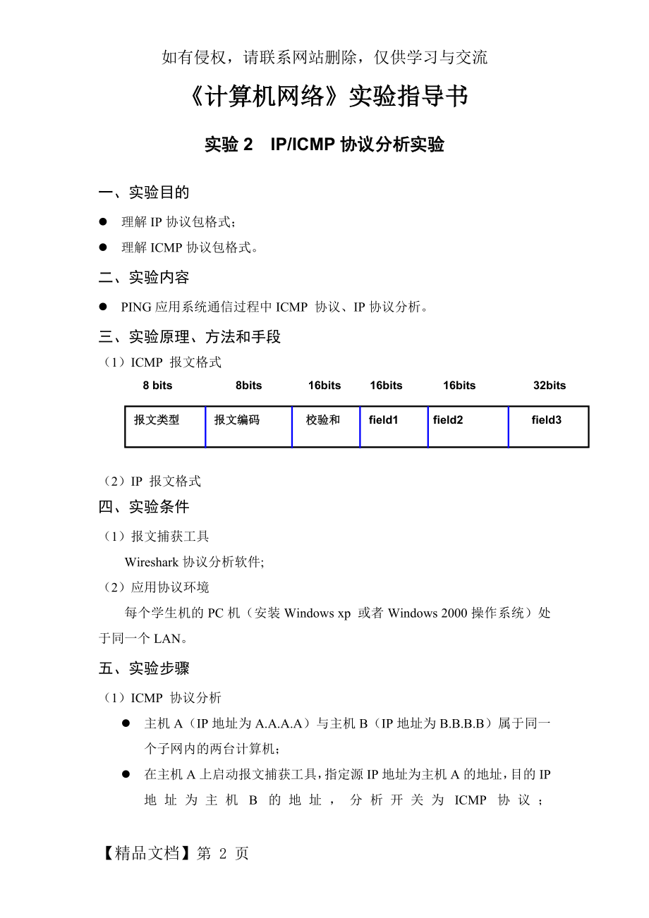 实验2IPICMP协议分析实验-7页word资料.doc_第2页