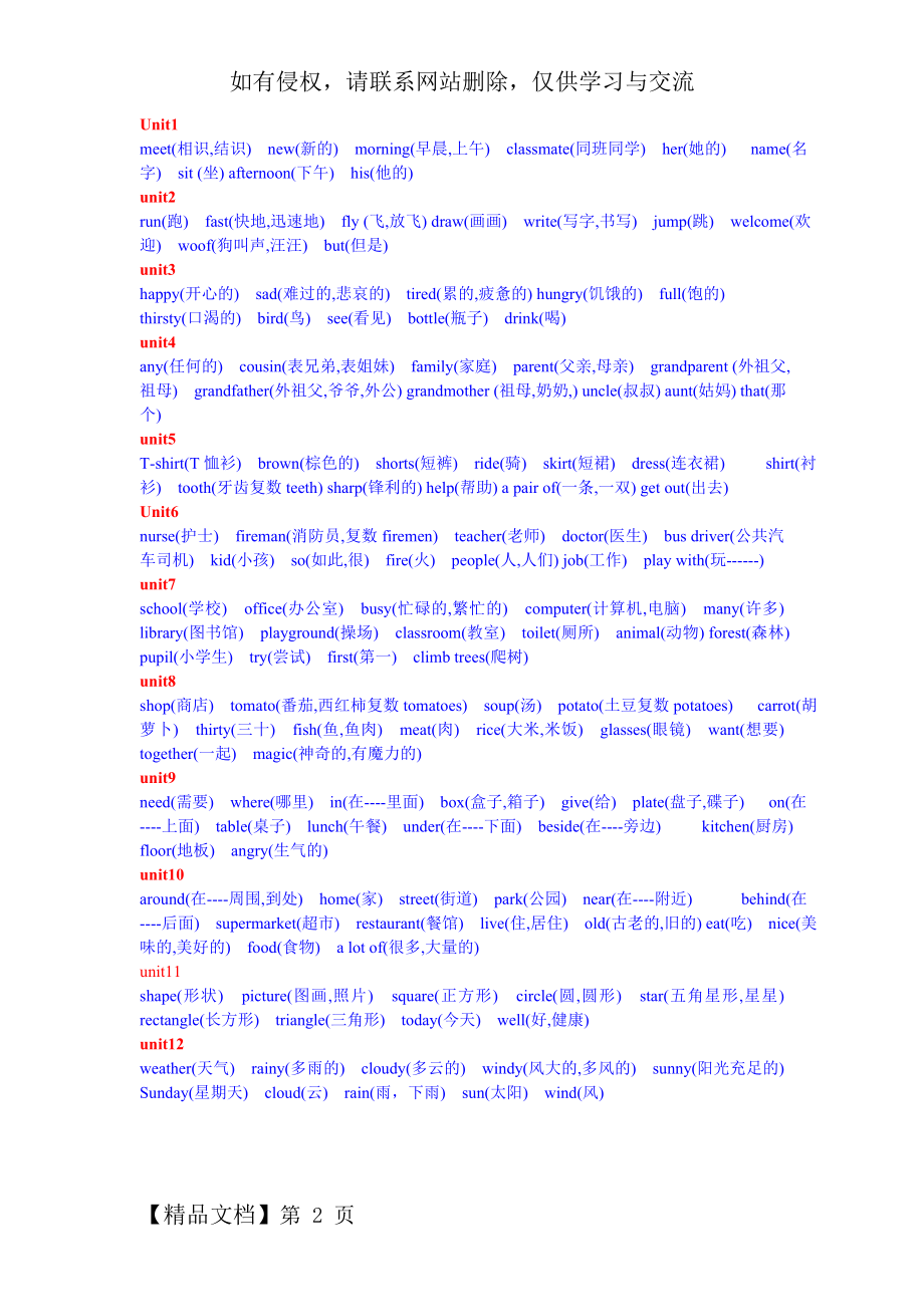 小学四年级英语上册单词表(上海教育)共2页.doc_第2页