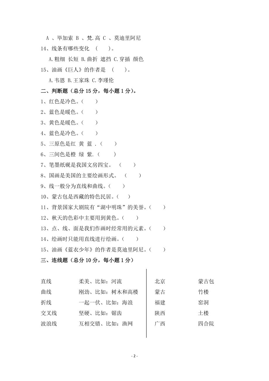 （岭南版）三年级上册美术期末考试题.doc_第2页