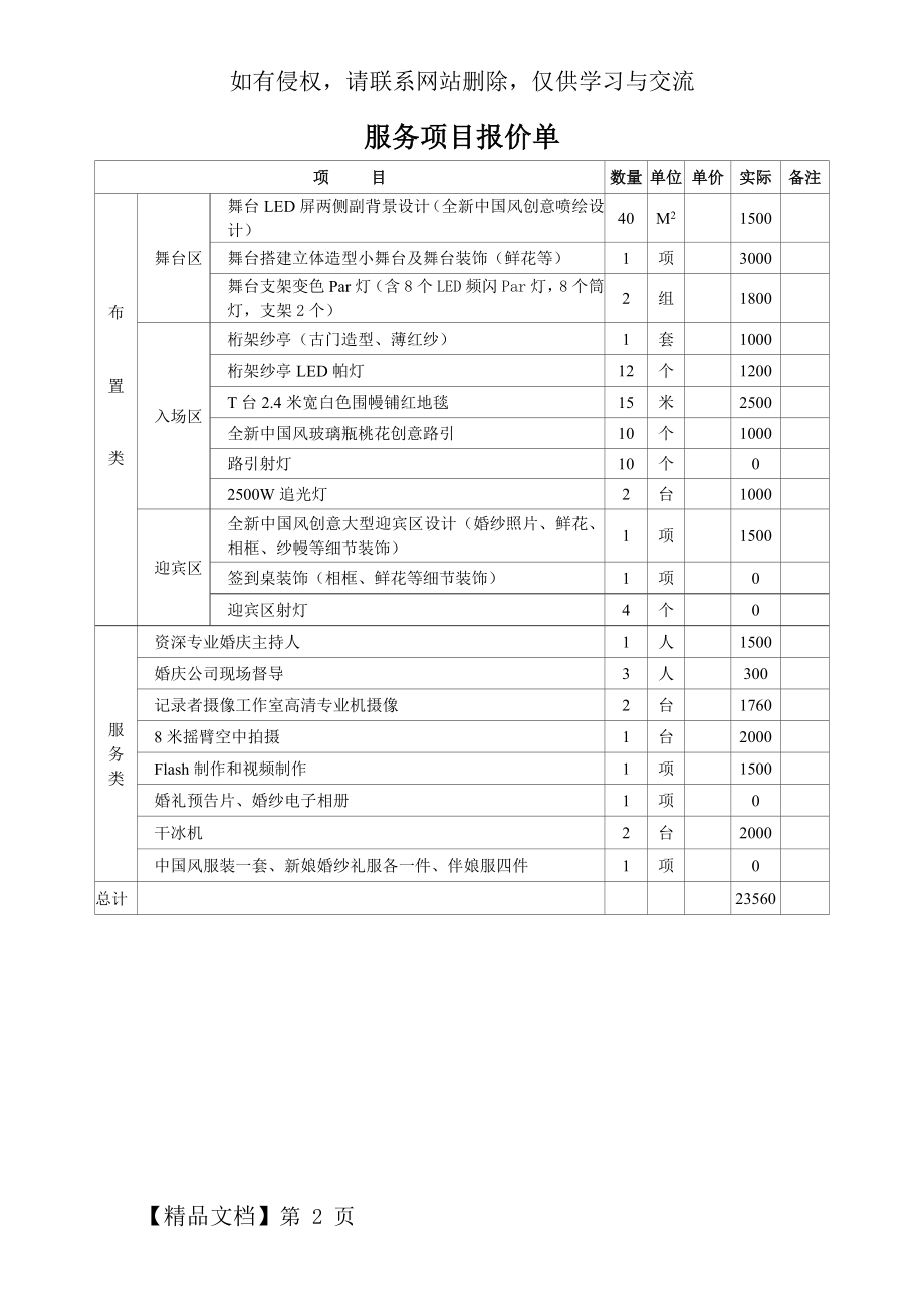 婚庆服务项目报价单2页word文档.doc_第2页