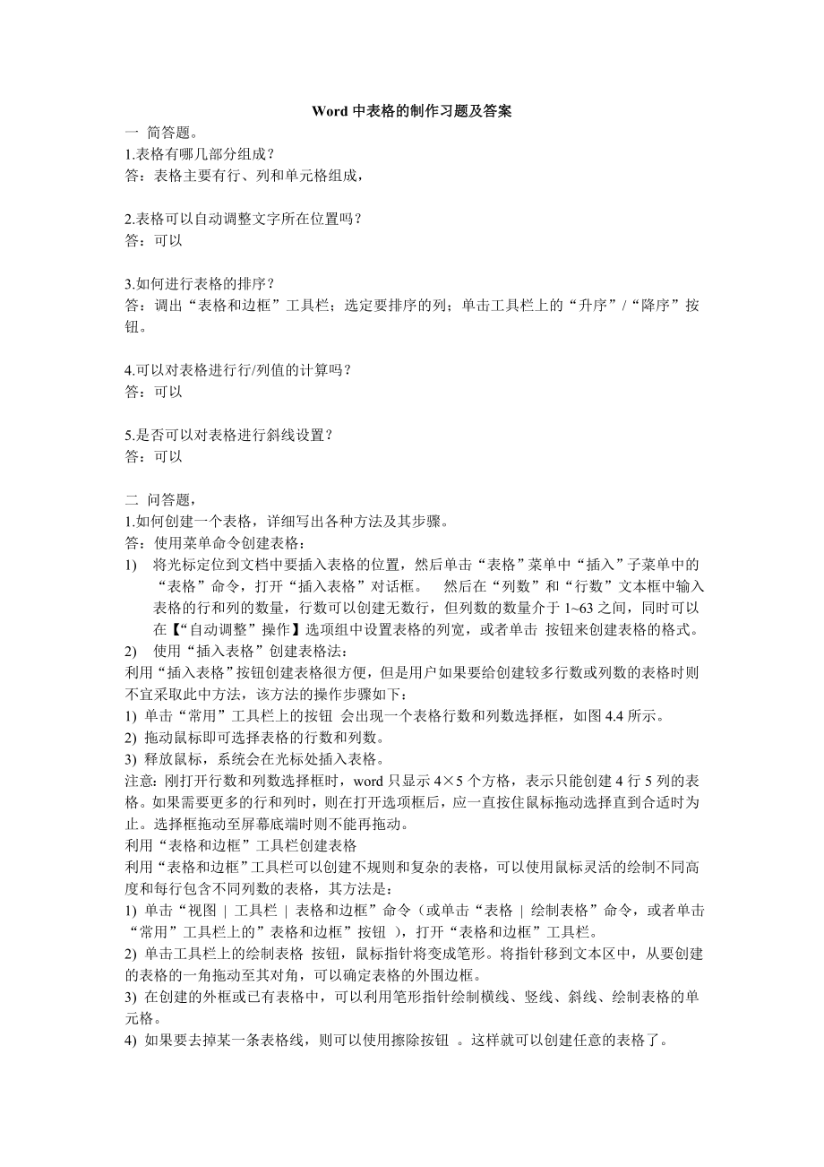 Word中表格的制作习题及答案.doc_第1页