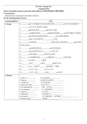 人教版高中英语必修第一册Unit1Teenge Life Language Points学案.doc