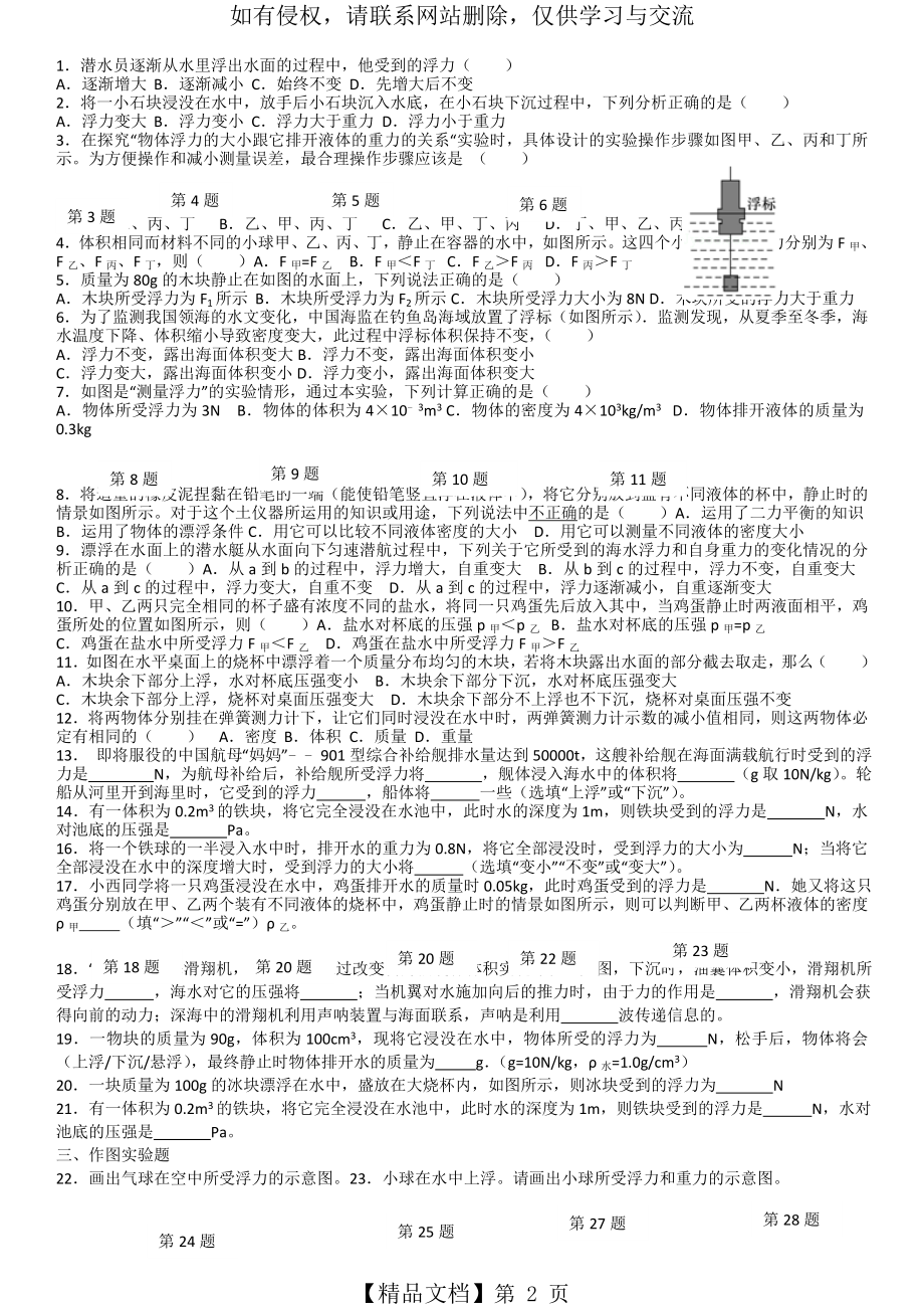 第十章浮力综合检测试题(一)(word版附答案).doc_第2页