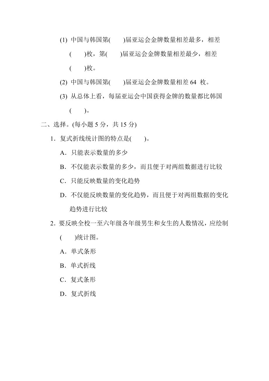 青岛版五年级下册数学 9．运用复式统计图解决问题 测试卷.docx_第2页