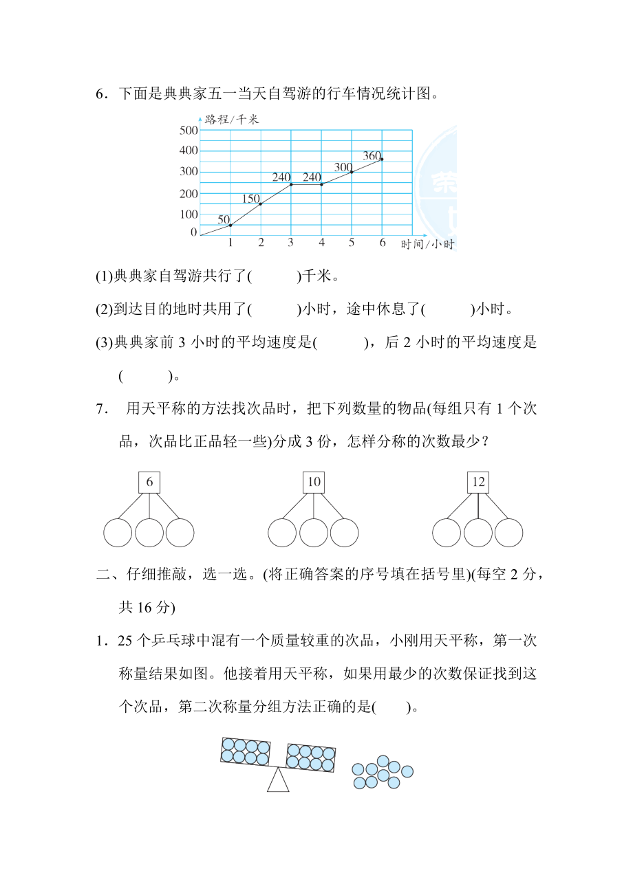 青岛版五年级下册数学 单元达标测试卷 第 7、8 单元　折线统计图　数学广角——找次品.docx_第2页