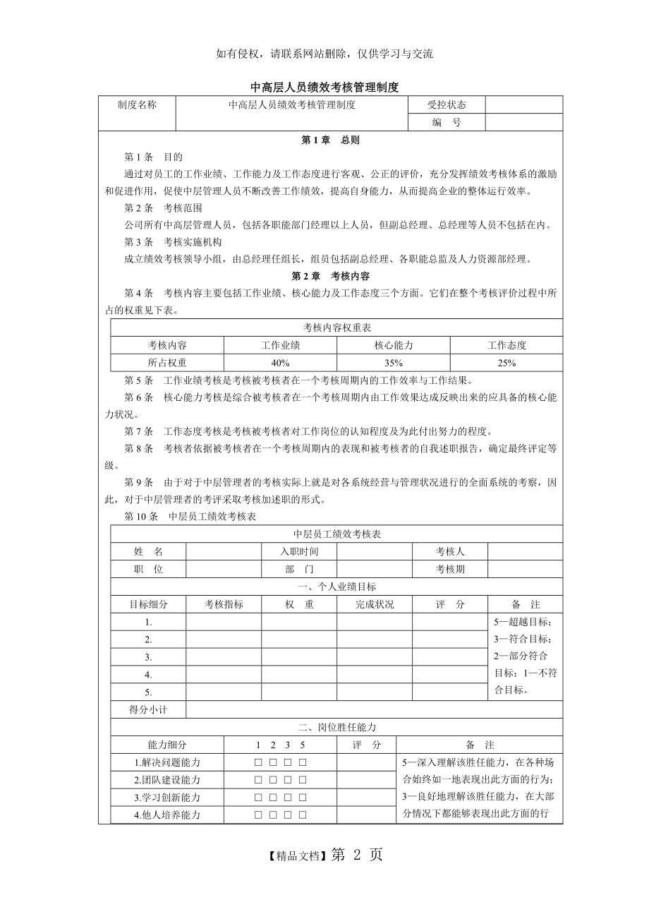 中高层人员绩效考核管理制度知识讲解.doc_第2页