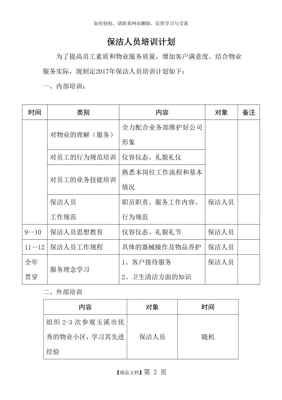 保洁部人员培训计划教学内容.doc_第2页