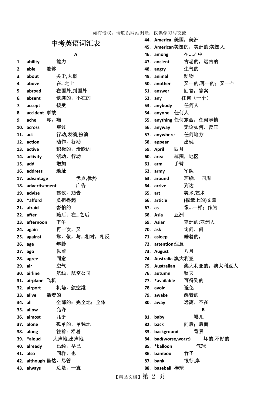 中考英语常考重点词汇表电子教案.doc_第2页