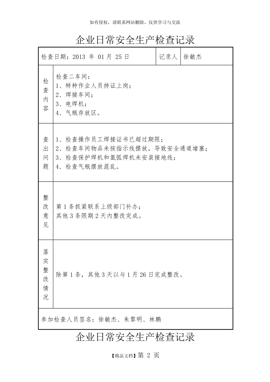 企业日常安全生产检查记录电子版本.doc_第2页