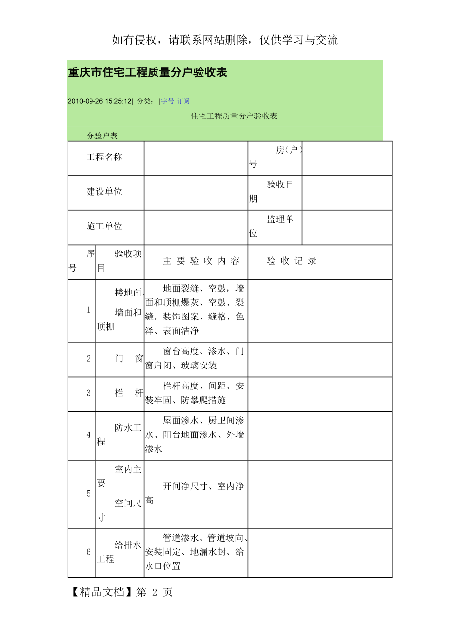 重庆市住宅工程质量分户验收表.doc_第2页