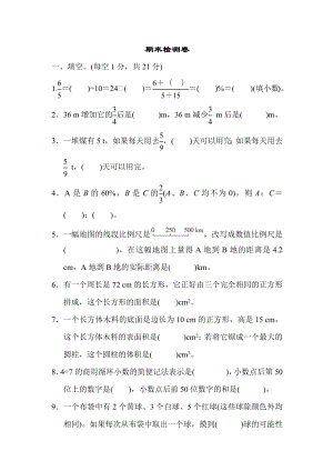 人教版六年级数学下册 期末检测卷.docx