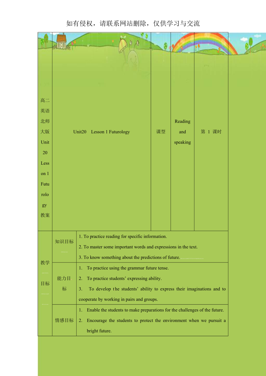 高二英语北师大版Unit20Lesson 1 Futurology教案.doc_第1页