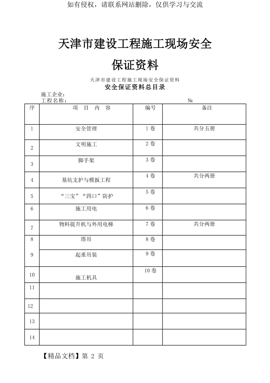 天津市建设工程施工现场安全保证资料精华版 word版精品文档67页.doc_第2页