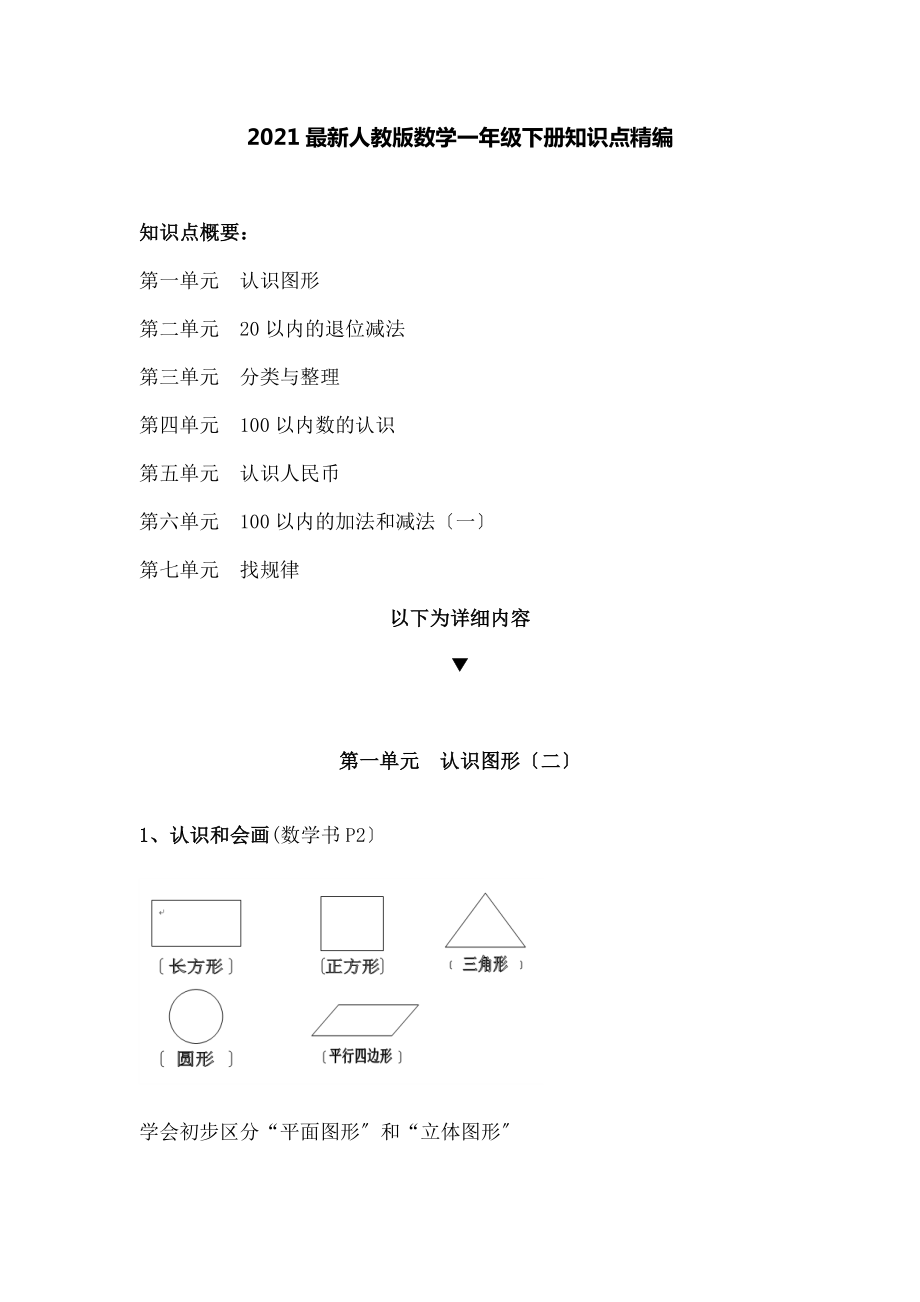 2017人教版数学一年级下册知识点精编.docx_第1页