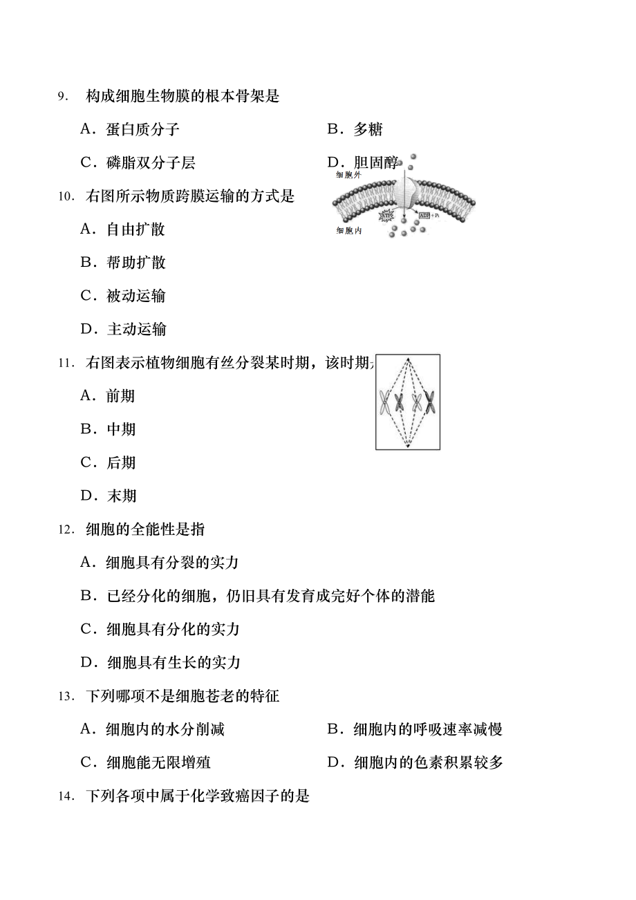 2013年湖南省普通高中学业水平考试生物试卷和答案Word文档.docx_第2页