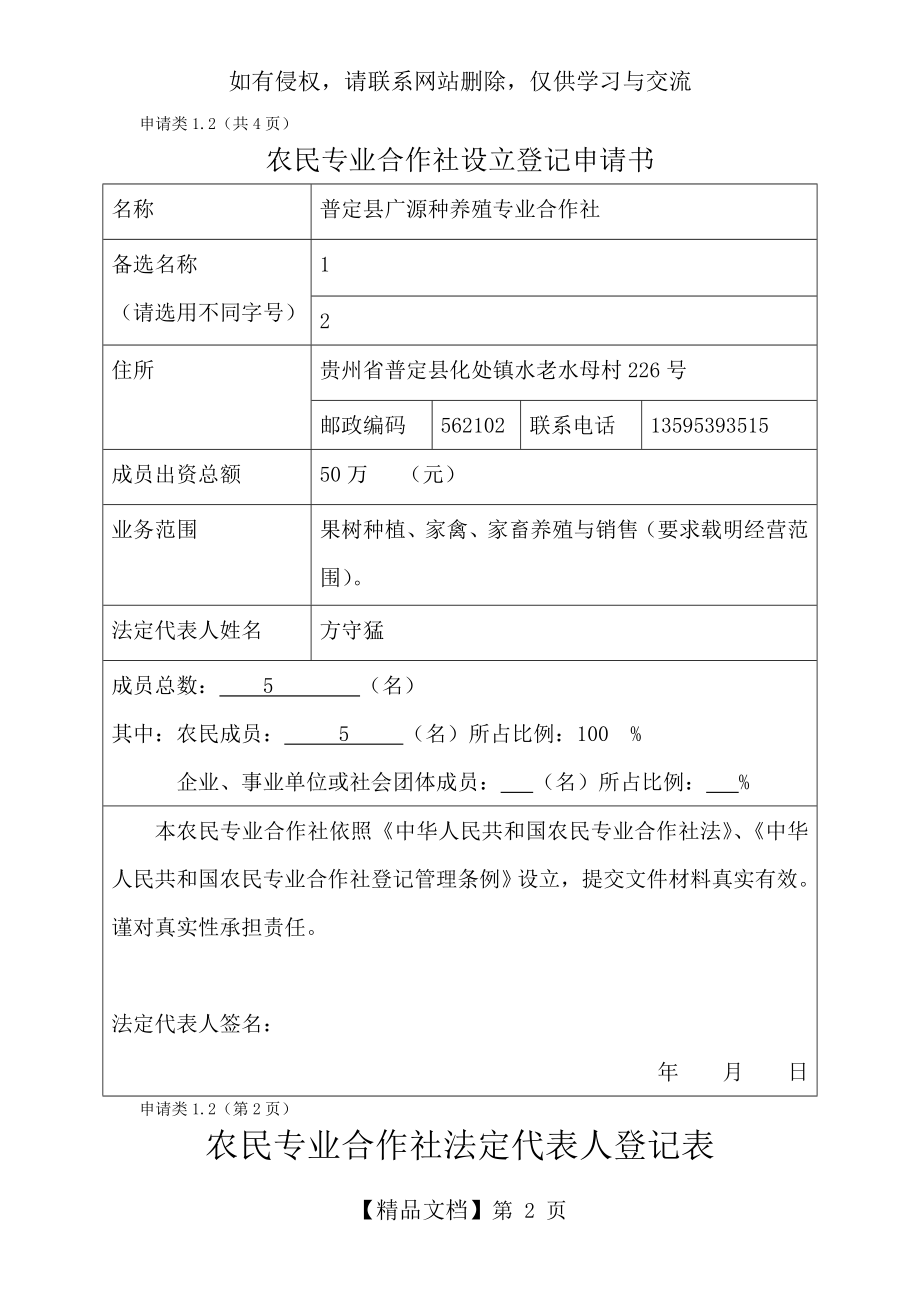 农民专业合作社设立登记申请书范本演示教学.doc_第2页