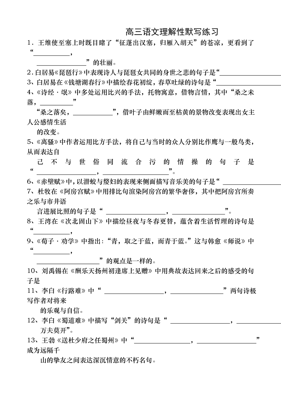 2016年高考语文古诗词理解性默写练习含答案.docx_第1页