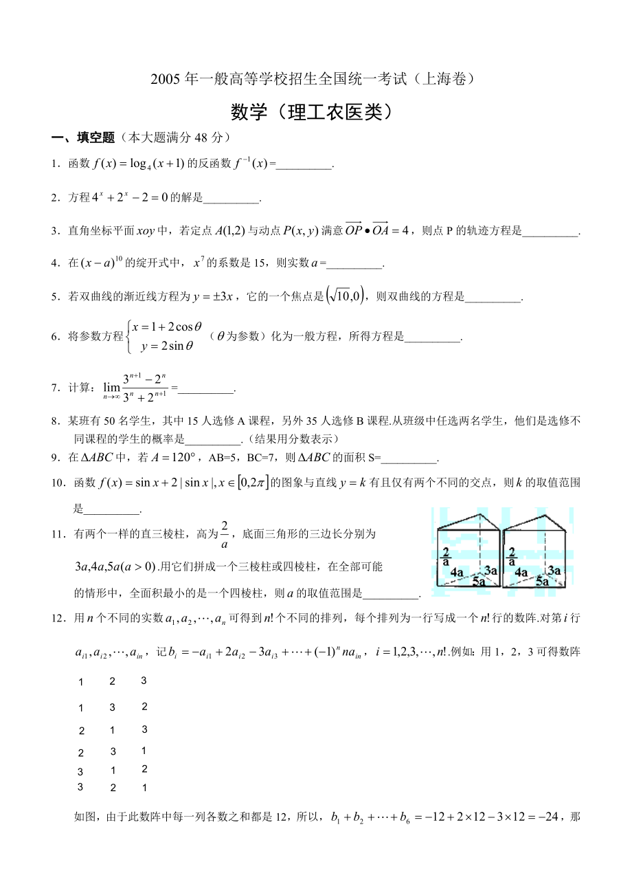 2005年上海高考数学试题及答案理科.docx_第1页