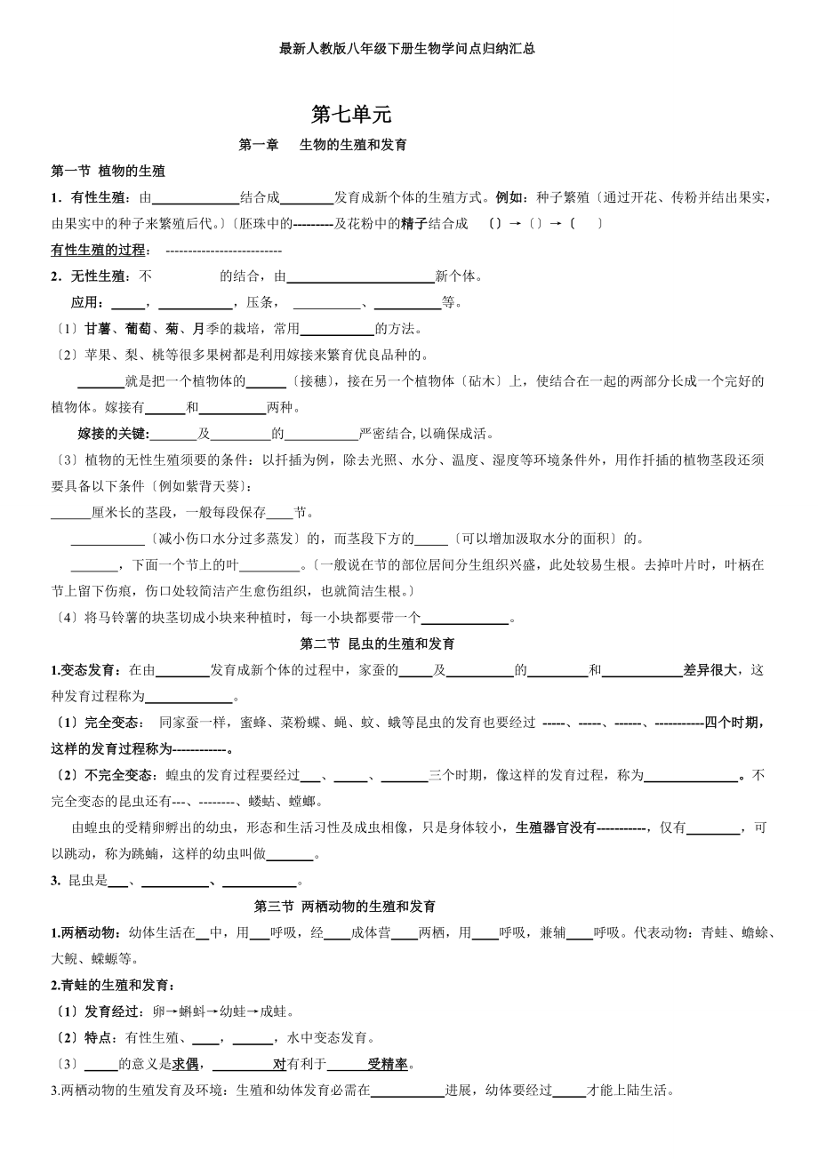 人教版八年级生物下册知识点归纳汇总背诵版汇总.docx_第1页