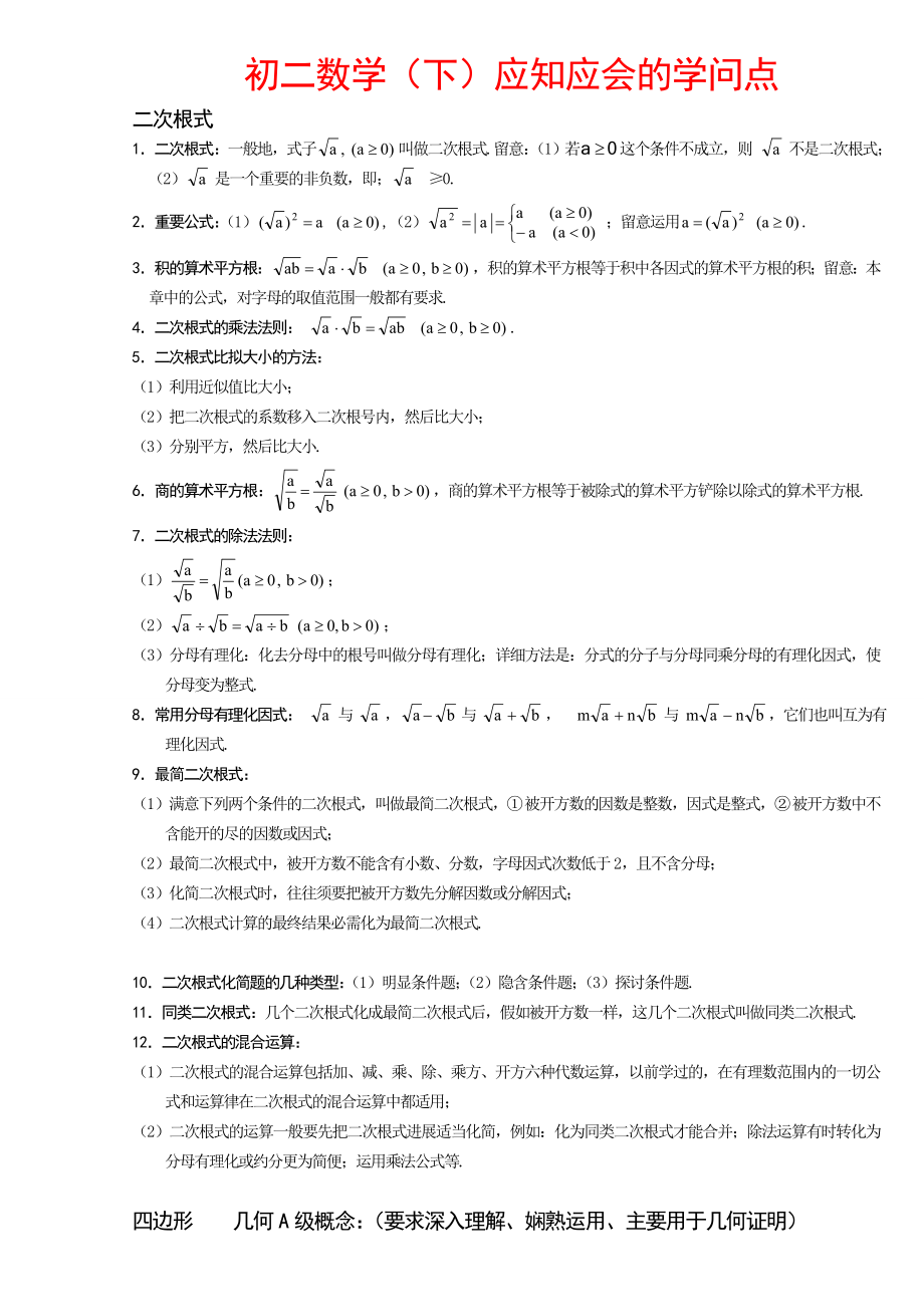 人教版初二数学下册知识点总结非常有用.docx_第1页