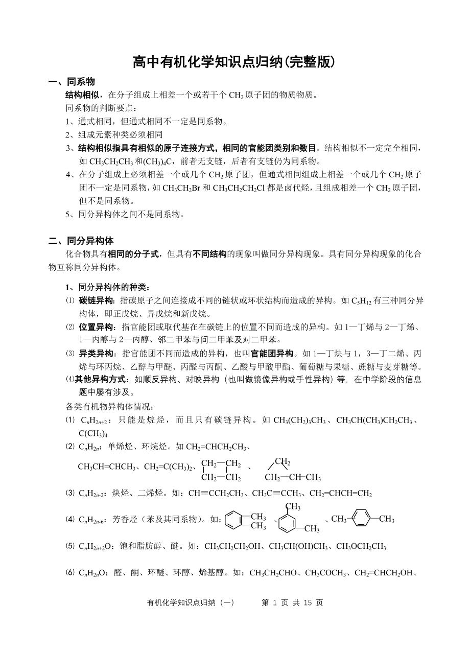 高中有机化学知识归纳总结(完整版).doc_第1页