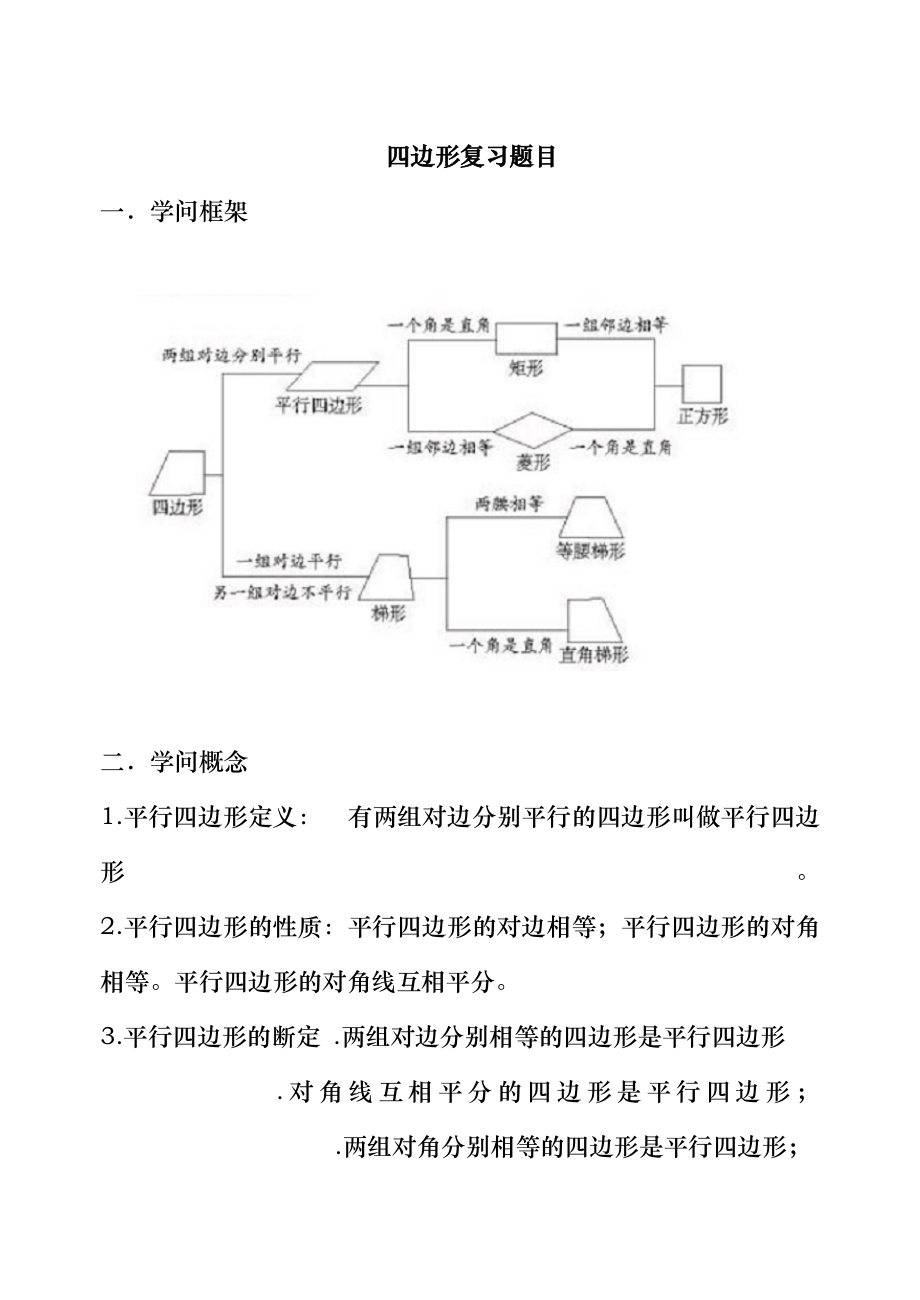 人教版八年级数学四边形知识点及练习题带复习资料.docx_第1页