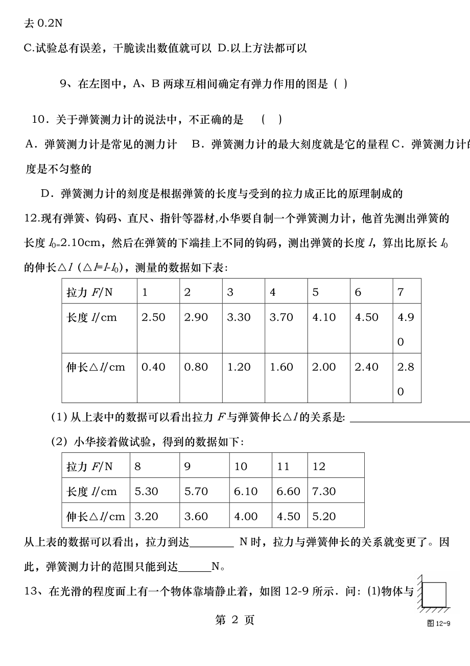 2013年人教版初二物理重力弹力精选综合练习题精选附答案.docx_第2页