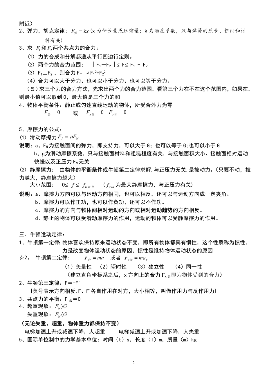 高中物理学业水平考试公式及知识点汇编.doc_第2页