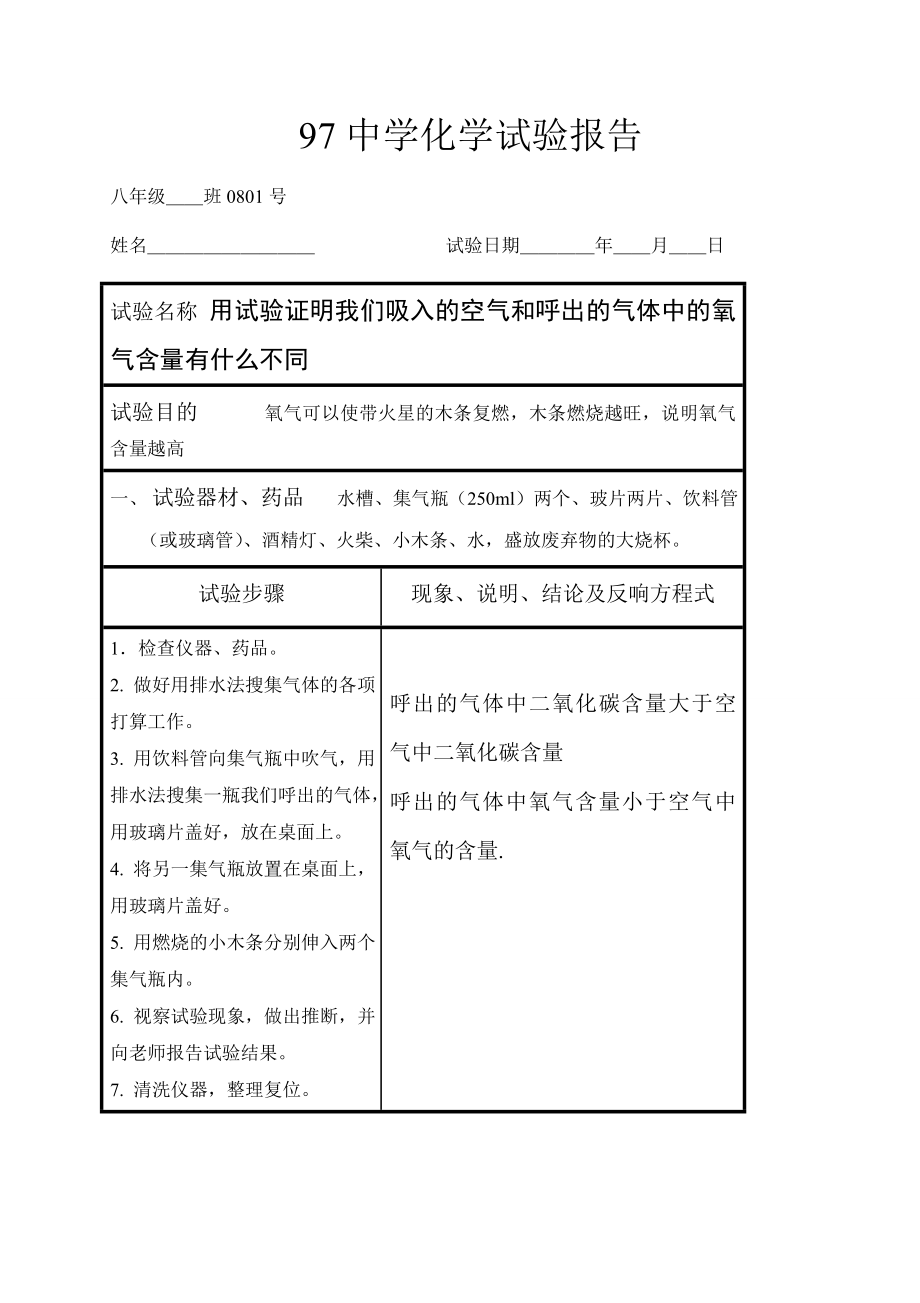 (人教版)初中化学实验报告带答案报告.docx_第1页