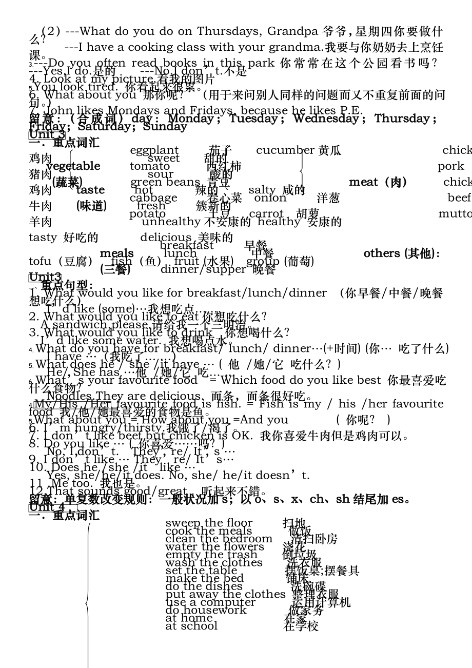 (打印版)新版PEP小学五年级英语上册-期末总复习知识点.docx_第2页