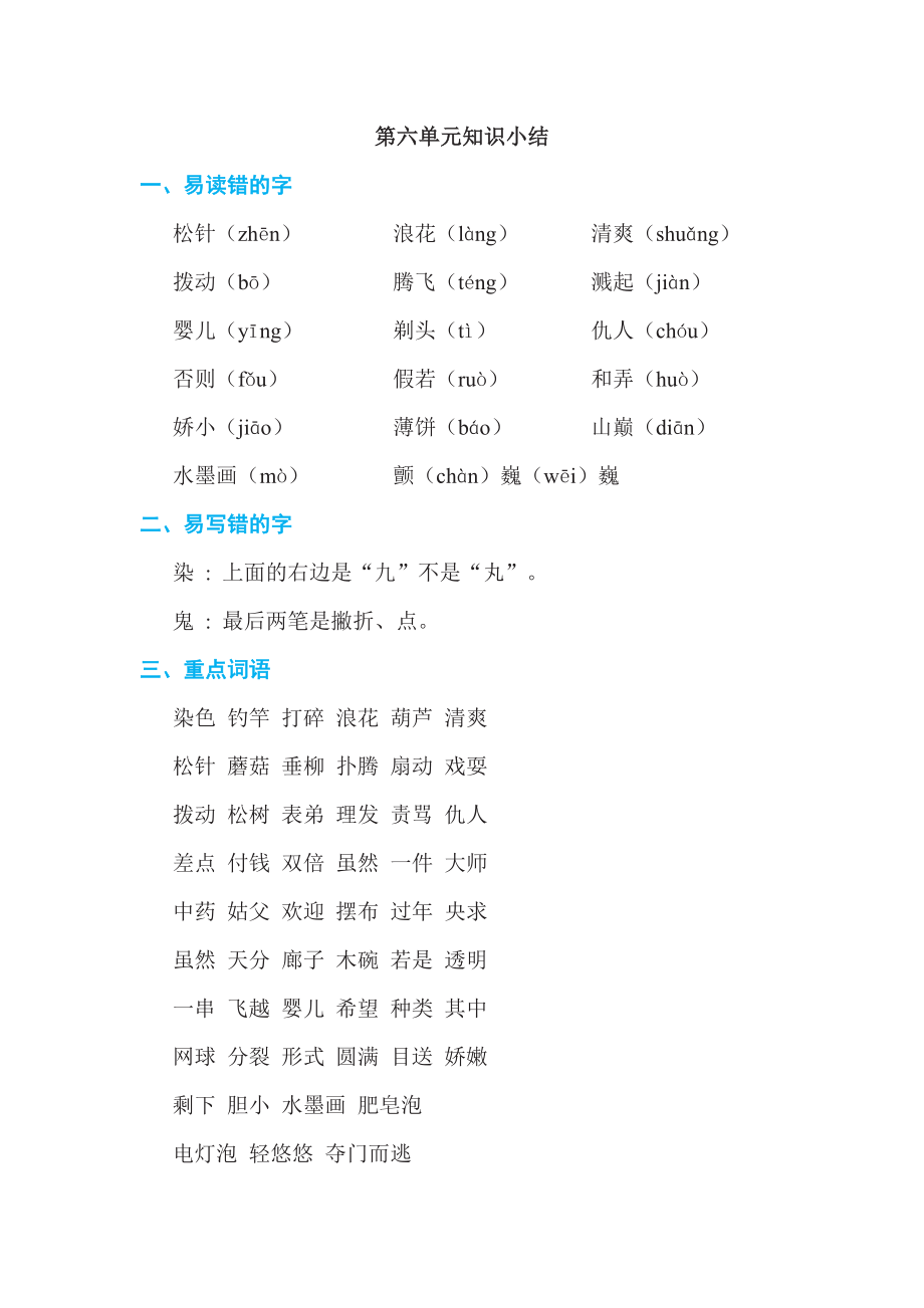 人教版三年级下册语文 第6单元 第六单元知识小结.doc_第1页