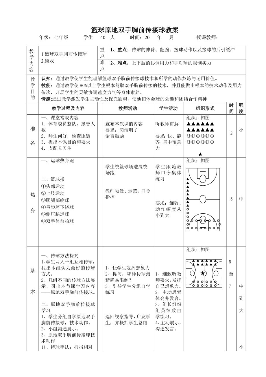 公开课人教版篮球双手胸前传接球教案1.docx_第1页