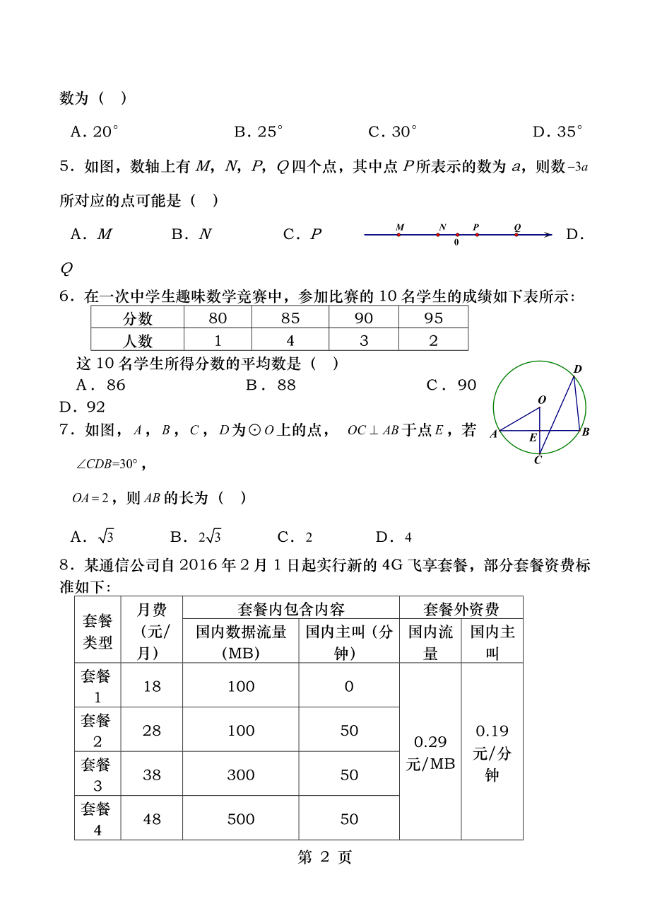 2016年北京市海淀区初三二模数学试卷及答案.docx_第2页